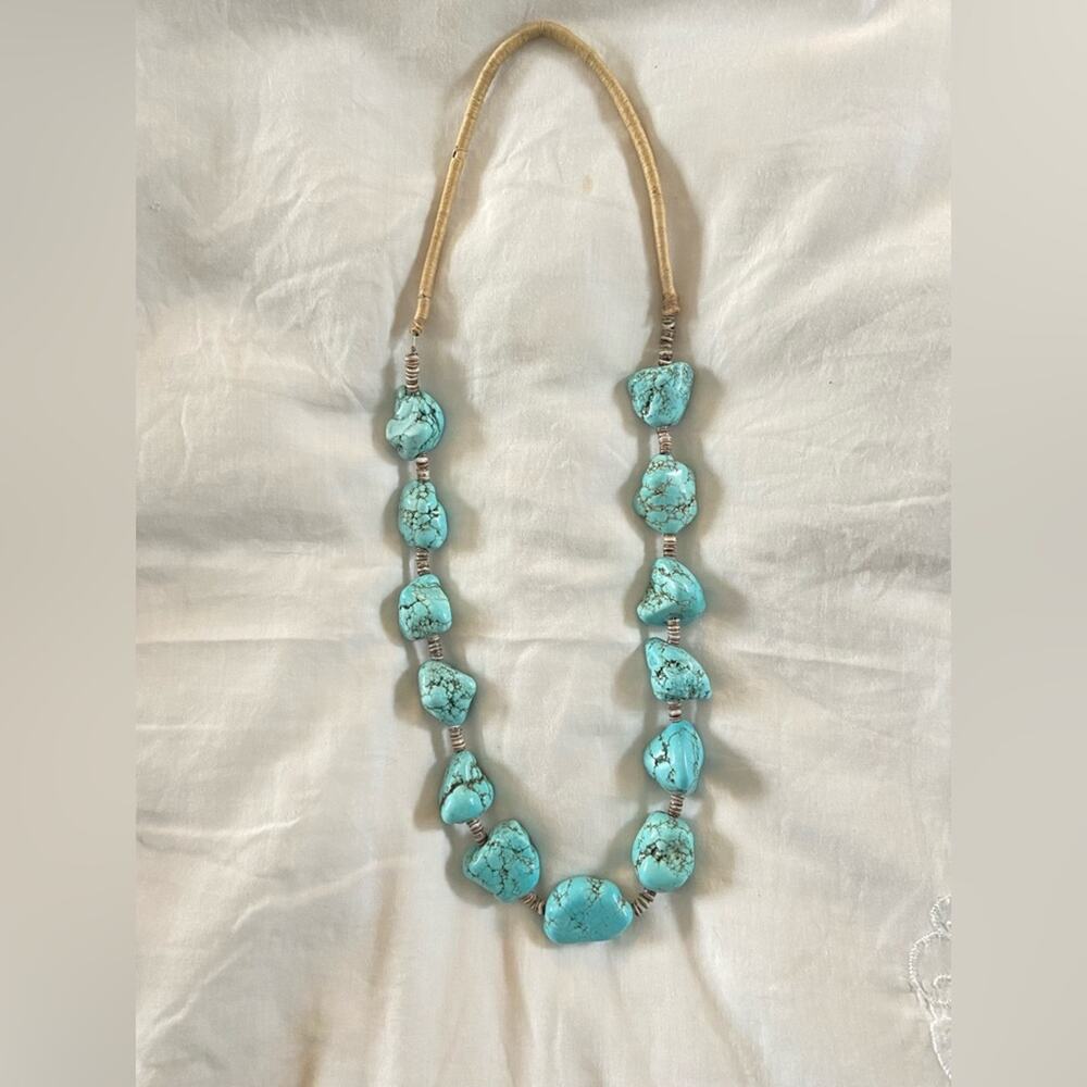 Turquoise Nugget Necklace. Heishi Sea Shell Spacers. Hand-Woven …